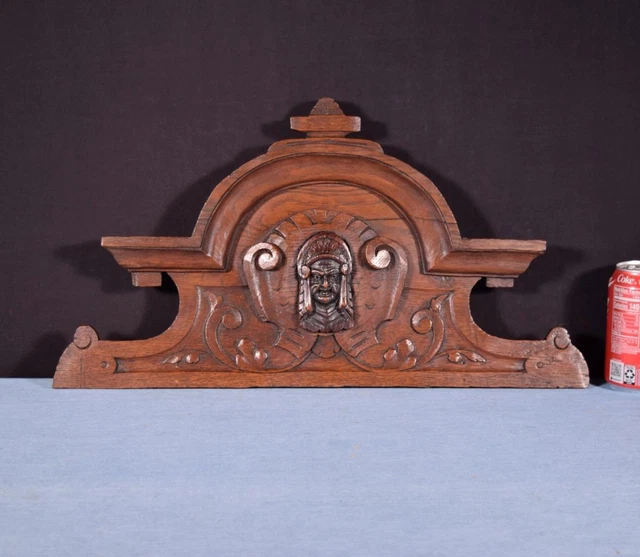*20 French Antique Crest/Pediment/Crown in Solid Oak Wood with Face