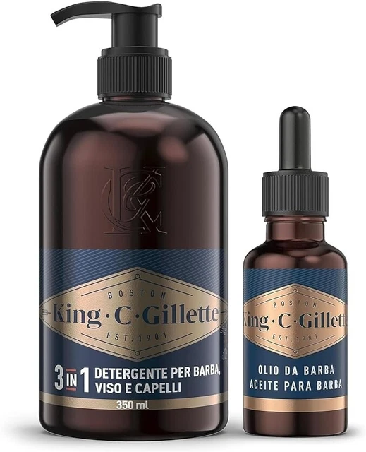 King C. Gillette KIT BARBA UOMO, con Olio Barba e Detergente Viso Uomo e Barba,