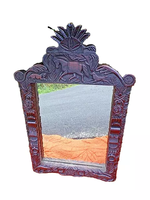 Ancien miroir colonial/de missionnaire-bois sculpté XIX ème-solid scupted wood