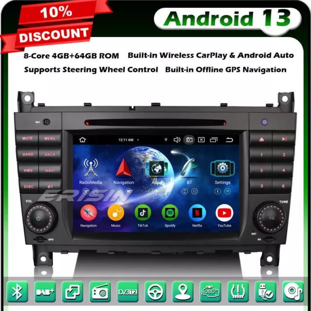 Android 13 8-Core 64GO DAB+ Autoradio GPS pour Mercedes C/CLC/G Class W203 W463