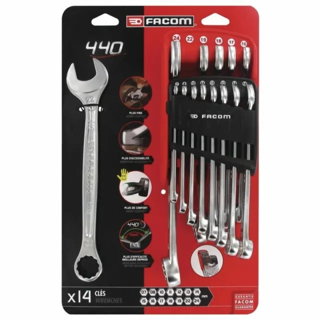 Facom 440 Series 14 Piece Metric 7 - 24mm Combination Wrench Set 440.JP14PB