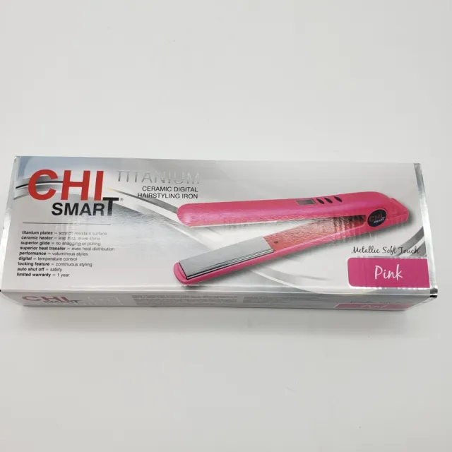 CHI Smart Pink Titanium Ceramic Hair Straightener Digital Flat Iron Full Size