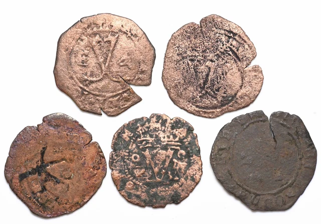 SANTO DOMINGO, Carlos & Joanna, 1516-56, First mint in Americas! Lot of 5