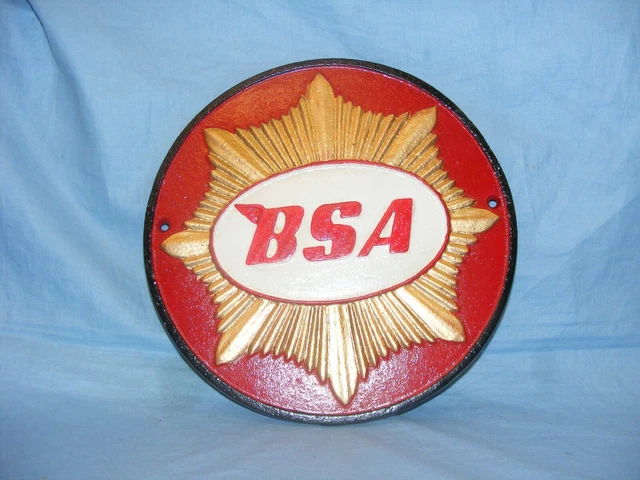 BSA Sign Cast Iron Advertising Garage Man Cave Motorbike Wall Sign Red motorbike
