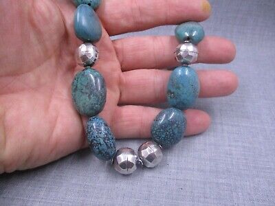 STERLING SILVER .925 Chunky Turquoise Bead S Toggle Clasp 19" Necklace *53