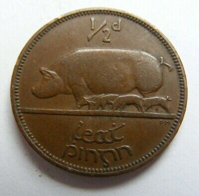Irish 1941 Half Penny Ireland Coin Old 1/2d Nice Example Great Details
