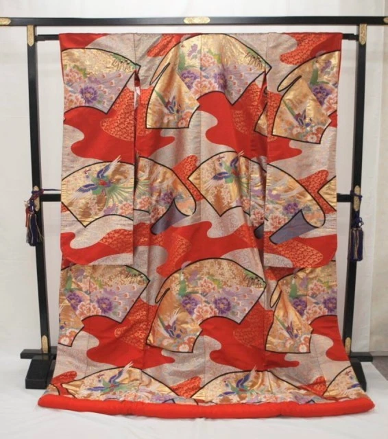 Japanese Kimono Uchikake Luxurious Wedding Pure Silk Red Phoenix japan