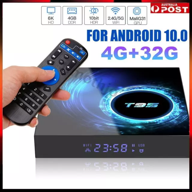 T95 Smart TV BOX for Android 10.0 Quad Core 6K WIFI Media Stream Player w/Remote