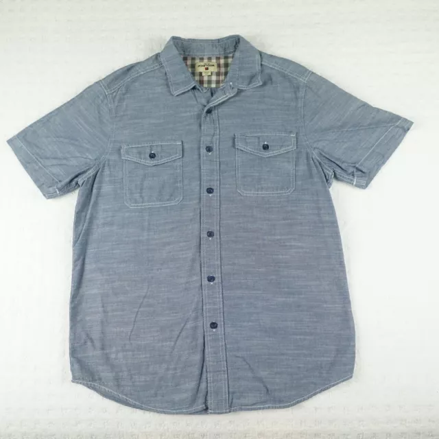 Woolrich Shirt Mens Medium Blue Chambray Button Up Short Sleeve Casual Outdoors