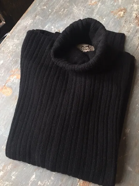HERMES pull col roulé noir Taille M 100% laine sweater knited turtleneck