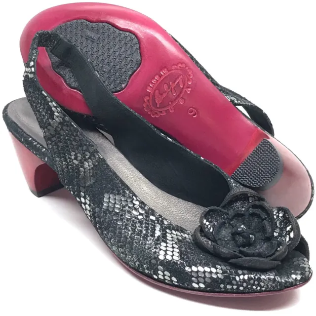 SALPY Womens Heels Hayden Leather Flower Peep Toe Slingback Kitten Shoes 9