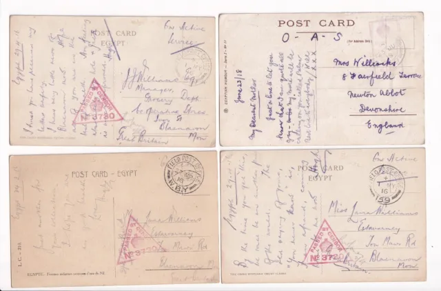 EGYPT Lot of 4 x WW1 On Active Service OAS PCs FPO incl 159 & WBY with Censors