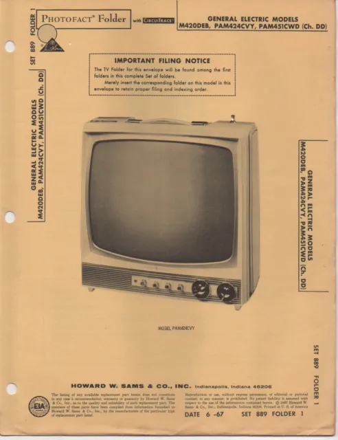 1967 General Electric M420Deb Television Service Manual Photofact Pam424Cvy More