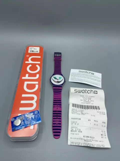Swatch Cheshire Cat Me Up Watch SUOW125 Alice in Wonderland - With Receipt & Box