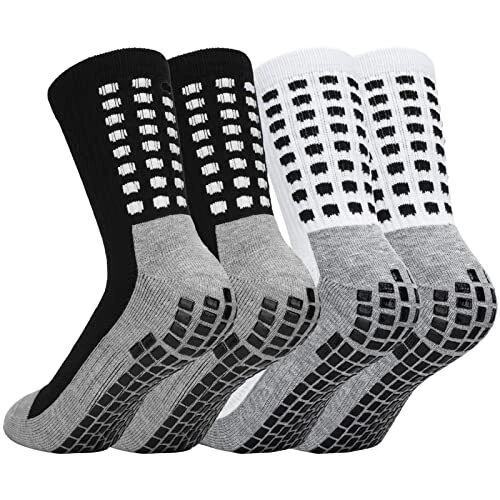 Jspupifip Non-Slip Football Socks, Soccer Socks Anti Blister Athletic 2 Pair