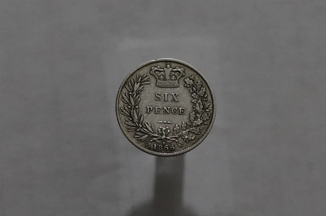 🧭 🇬🇧 Uk Gb 6 Pence 1866 Die Nr. 9 Bull 3213 Sharp Details B59 #9728