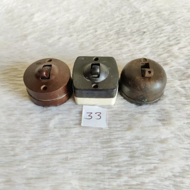 Vintage Vitreous Bakelite Ceramic Electric Switch Working Decorative 3 Pcs 33