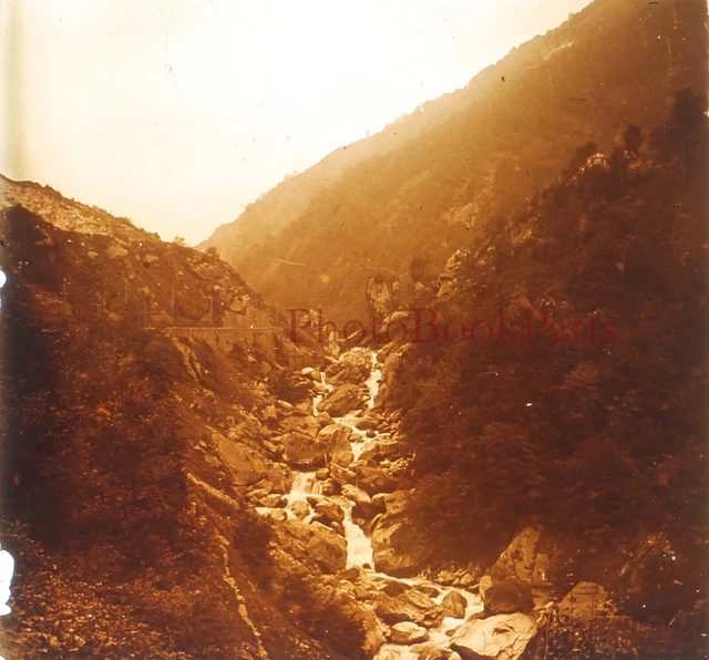 FRANCE Gorges Ruisseau c1920 Photo Plaque de verre Stereo Vintage V17T13n