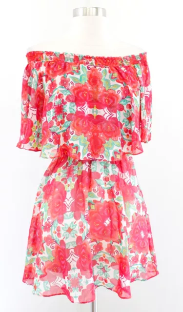 Show Me Your Mumu Casita Off the Shoulder Floral Mini Dress Size XS Red Green
