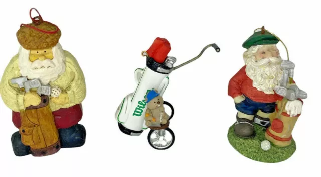 Golf Themed Christmas Ornaments Lot Of 3