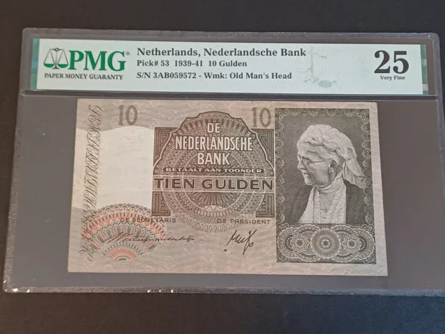Netherlands 10 Gulden 1940 Banknote - Rare Pmg Graded - Iconic