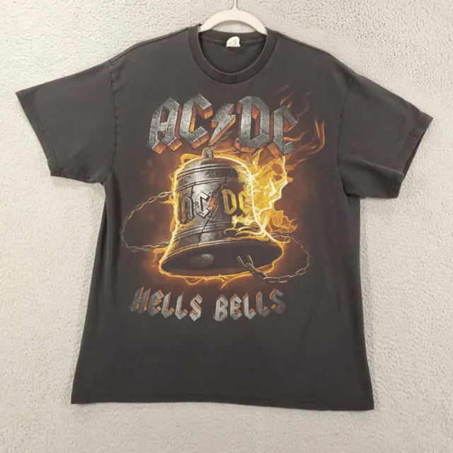 AC DC Hells Bells Shirt Adult Large Flames Rock Band Concert Tour Tee 00s Fade