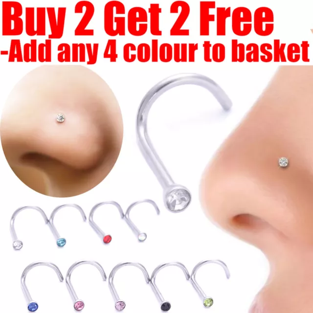 Nose Stud Pin Surgical Steel Small Gem Crystal Screw Nose Studs Piercing Pin