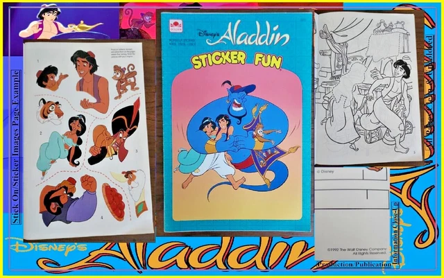 VTG 1992 GOLDEN Disney's Aladdin Sticker Fun Coloring Book Unused W All ...