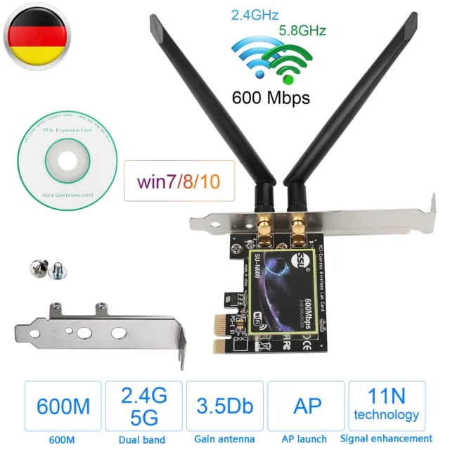 600Mbit/s PCI-E WLAN Karte Express 2,4/5GHz Wireless Dual Band Netzwerkkarte