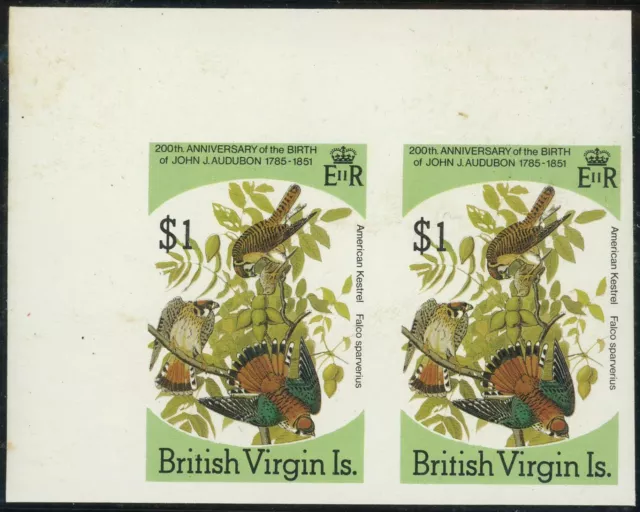 British Virgin Islands #523 American Kestrel Imperf Pair Birds Topical 1985 MNH