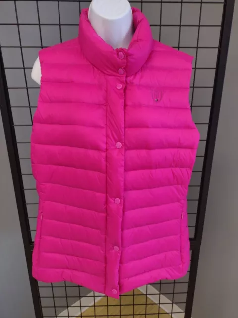 Tommy Hilfiger Puffer Vest Woman's Size Xl Full zip Button Pink Pockets Jacket