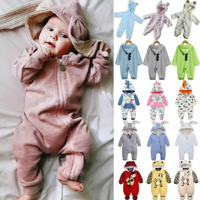 Baby Boys Girls Bunny Newborn Hooded Romper Pajamas Jumpsuit PJS Outfits Clothes