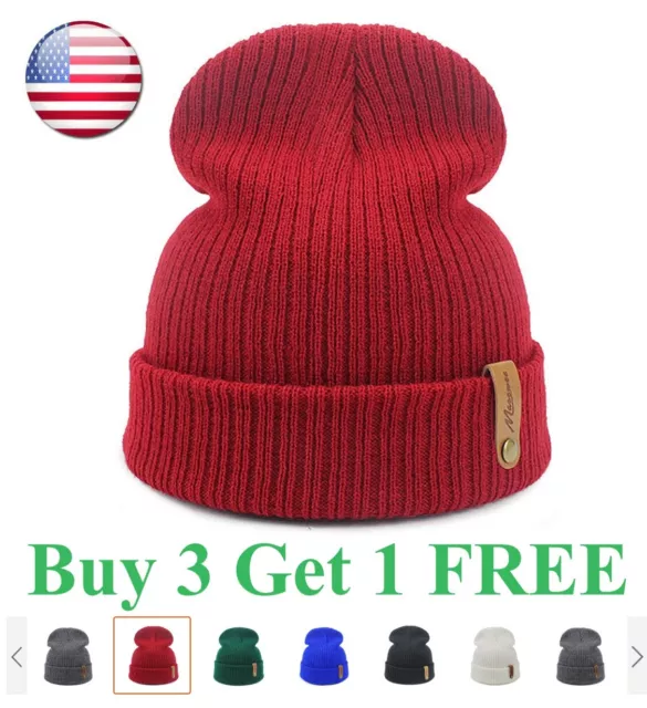 Thick Beanie warm Plain Knit Hat Baggy Cap Cuff Slouchy Skull Hats Ski Men Women