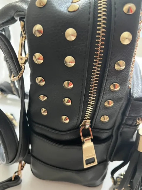 NWOT BEBE Mini Backpack Purse With Studs Blk 2 Zippers Inner Pocket Faux Leather 3