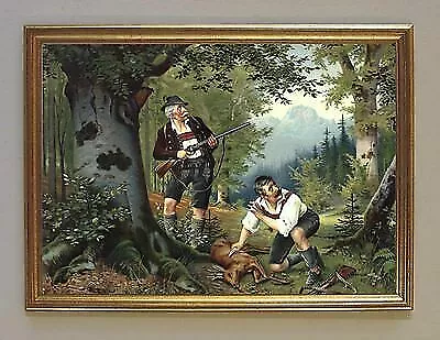 Gefahr in Verzug Jagdbild Faksimile nach Lithographie Wilderer A3 005 Gerahmt