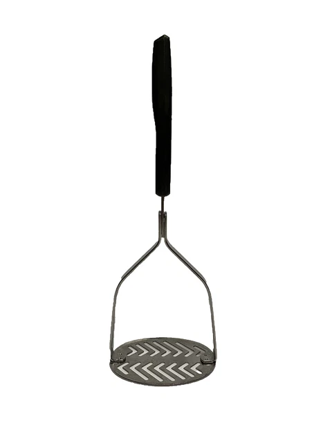 Vintage USA Potato Masher Ekco Forge Stainless Steel Oval Base Black Handle