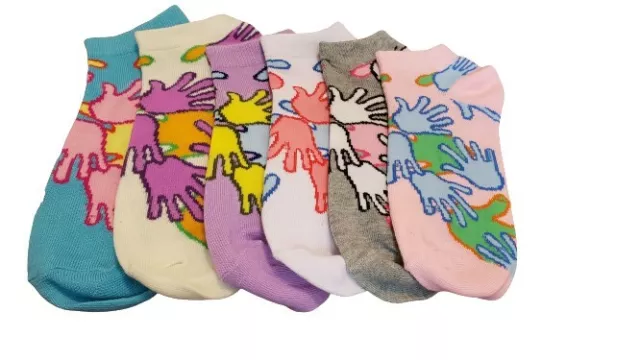 New Mixed Lot 6 Pair's Women Novelty Hand Printed Low Cut Ped Socks SZ 9-11 