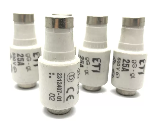 5 x ETI 25amp 500v DII Diazed Fuse, E27 gG-gL Ceramic Bottle Fuse Yellow Cap 2