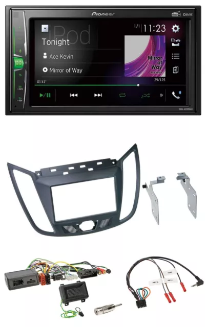 Pioneer 2DIN Lenkrad DAB USB Bluetooth Autoradio für Ford C-Max ab 2011 grau