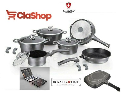 royaltyline Set Batteria di PENTOLE 16 Pezzi Professionale in Pietra LAVICA Colore Rame 