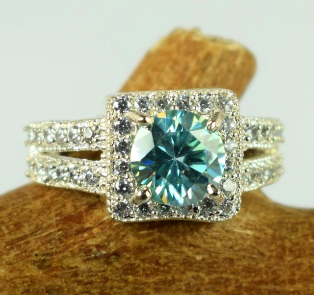 3.72 CT Vert Moissanite Diamant Halo Homme Spécial Occasion Bague Solitaire