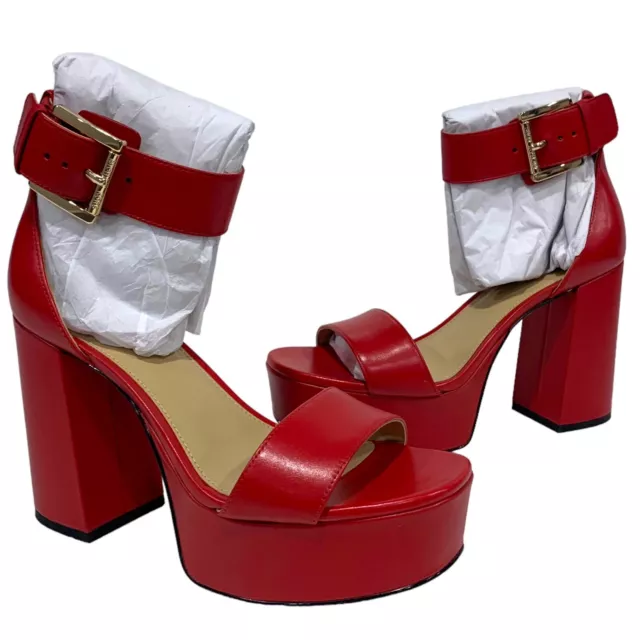 Michael Michael Kors | Platform Sandals Red Tara Buckles Block Heel NEW- 6.5