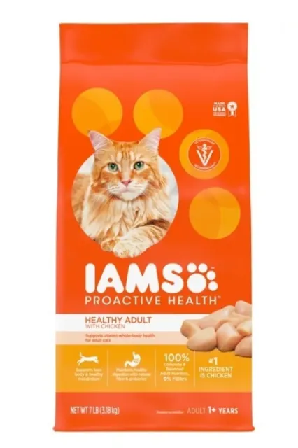 IAMS PROACTIVE HEALTH Healthy Adult Dry Cat Food with Chicken, 7 lb. Bag - NEW