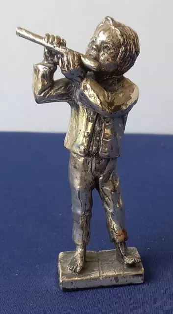 Silver,White Metal Figure of Street Urchin Boy with Flute, Flautist Nice Detail.