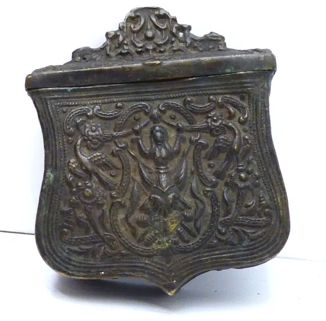Unique Antique Ottoman Turkish Brass Cartridge Powder Ornate Box For Belt