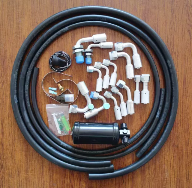A/C Air Conditioning Hoses Fittings Binary Switch O-rings & Drier Kit