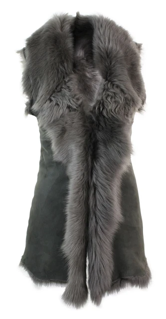 Ladies Real Spanish Toscana Shearling Sheepskin Grey Leather Waistcoat Gillet Ladies Real Spanish Toscana Shearling Sheepskin Grey Leather Waistcoat Gillet
