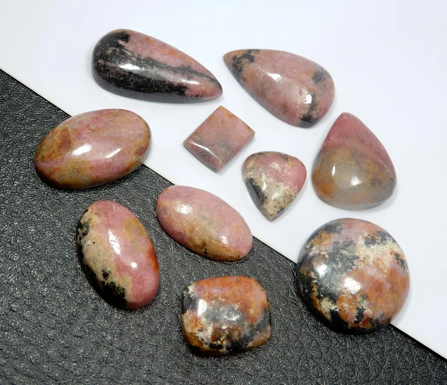 Natural Mixed Cut Rhodonite Cabochon Loose Gemstone 9 Pcs 203.50 Ct