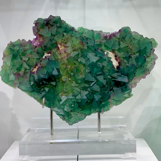 12.4LBRare Museum Transparent Purple Green Cubic Fluorine Mineral Crystals/China