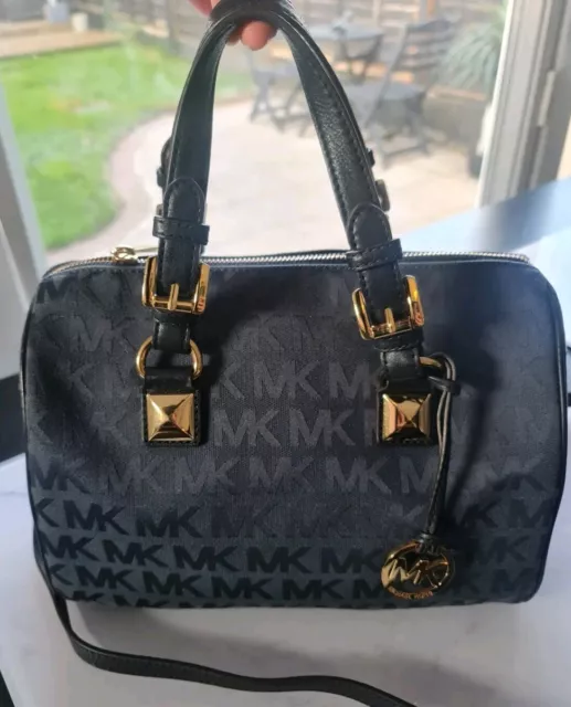 Michael Kors small monogram logo bag womens ladies Navy Canvas grayson